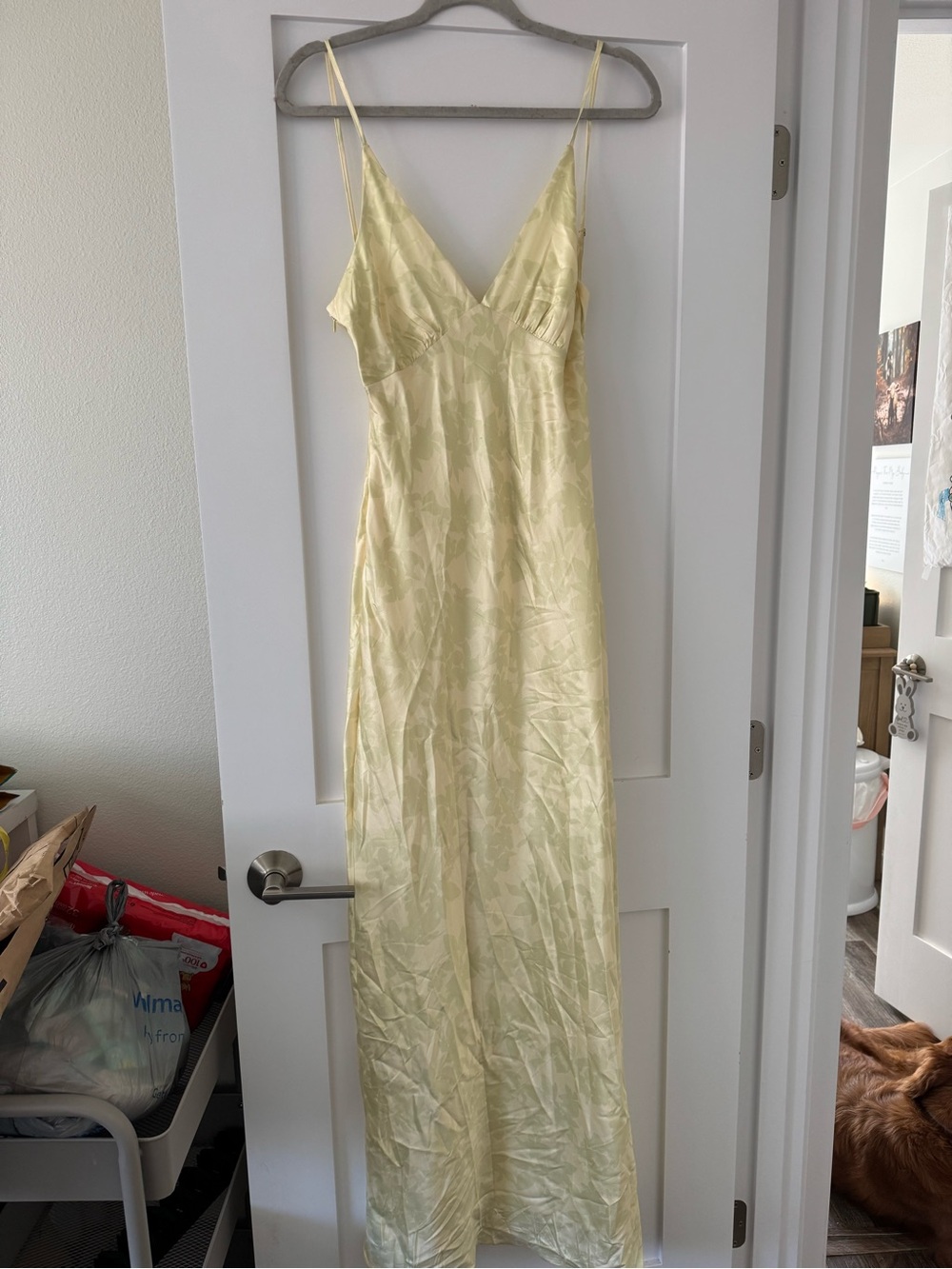 Peppermayo Pale Yellow Satin Maxi Slip Dress